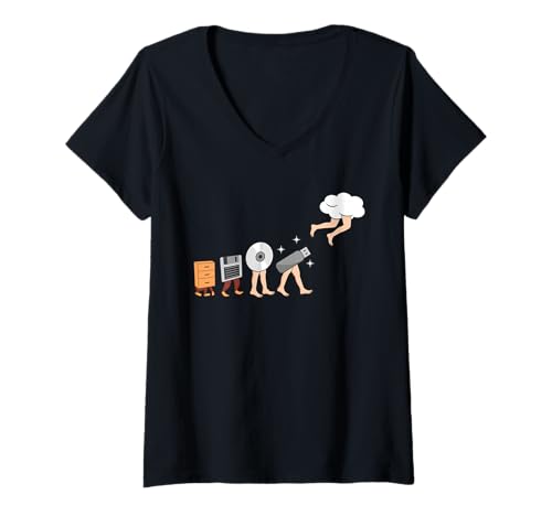 Damen Cloud Computer Evolution IT-Technischer Programmierer Geek Graphic T-Shirt mit V-Ausschnitt Damen Cloud Computer Evolution IT-Technischer Programmierer Geek Graphic T-Shirt mit V-Ausschnitt von Technical Data Science Software Engineer Graphic