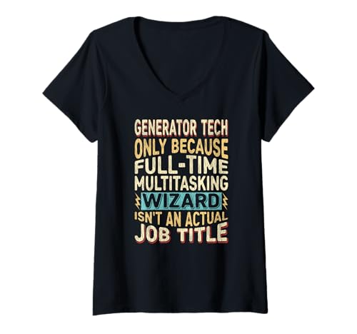 Damen Wizard Job Title Quote - Funny Generator Tech T-Shirt mit V-Ausschnitt von Technician Gifts by Detuli