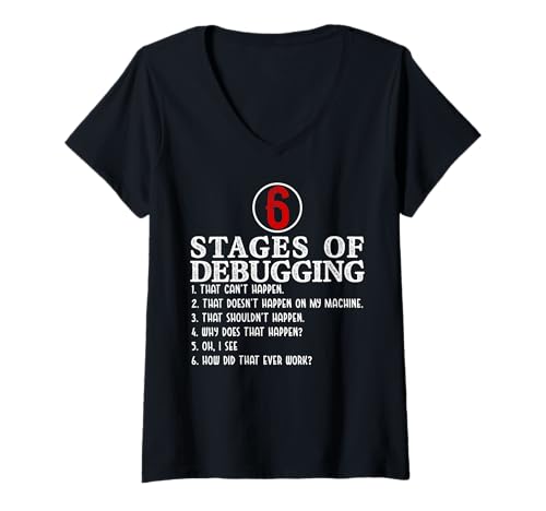 Damen Lustige Debugging Phasen Programmierer IT Witz T-Shirt mit V-Ausschnitt Damen Lustige Debugging Phasen Programmierer IT Witz T-Shirt mit V-Ausschnitt von Technik Entwickler & Coding Fans