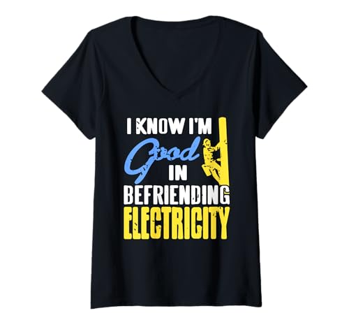 Damen Gut Im Umgang Mit Elektrizität Spruch Witzig T-Shirt mit V-Ausschnitt Damen Gut Im Umgang Mit Elektrizität Spruch Witzig T-Shirt mit V-Ausschnitt von Techniker Mit Strom-Humor Und Know-how