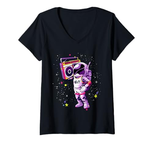 Damen Hip Hop Tape Astronaut EDM Rave BPM Addict Sober Raver PLUR T-Shirt mit V-Ausschnitt Damen Hip Hop Tape Astronaut EDM Rave BPM Addict Sober Raver PLUR T-Shirt mit V-Ausschnitt von Techno And House EDM Shuffle EDM Fam Rap DJ Drop