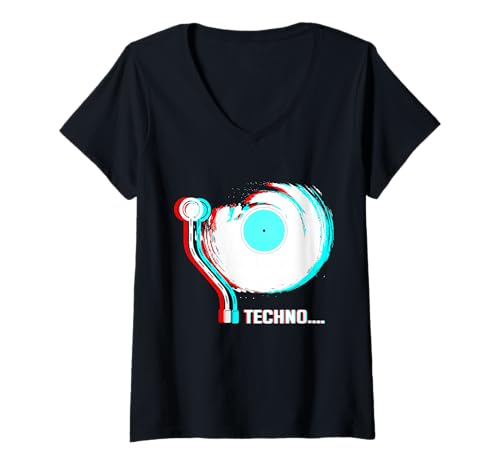 Damen Techno Dancing Rave Vinyl EDM Raver T-Shirt mit V-Ausschnitt Damen Techno Dancing Rave Vinyl EDM Raver T-Shirt mit V-Ausschnitt von Techno Deck Vinyl Rave Apparel