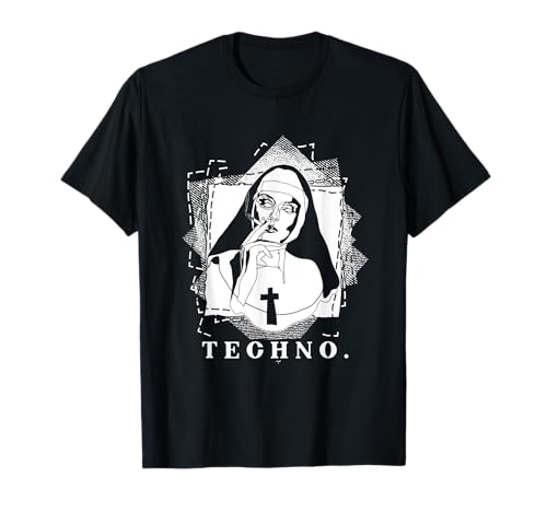 Techno Nonne - Techno Religion T-Shirt für Herren in Schwarz, Größe S, Kurzarm, Klassische Passform, Crew-Kragen Techno Nonne - Techno Religion T-Shirt für Herren in Schwarz, Größe S, Kurzarm, Klassische Passform, Crew-Kragen von Techno Nonne