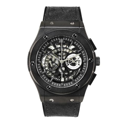 Techno Pave Herren-Skelett-Zifferblatt – 44 mm luxuriöses Design, verstellbares Lederarmband und kühne Hip-Hop-Ästhetik, Schwarz, mens-standard von Techno Pave