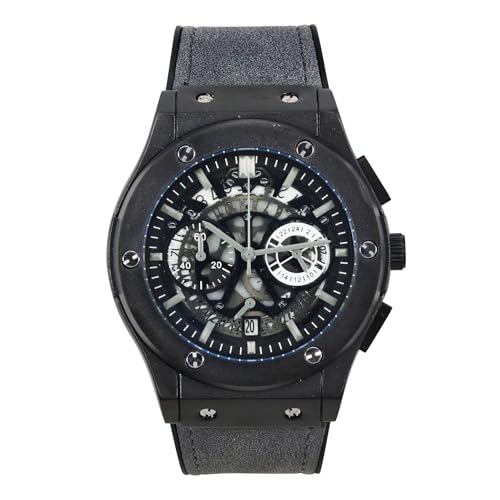 Techno Pave Herren-Skelett-Zifferblatt – 44 mm luxuriöses Design, verstellbares Lederarmband und kühne Hip-Hop-Ästhetik, Schwarz Grau, mens-standard von Techno Pave