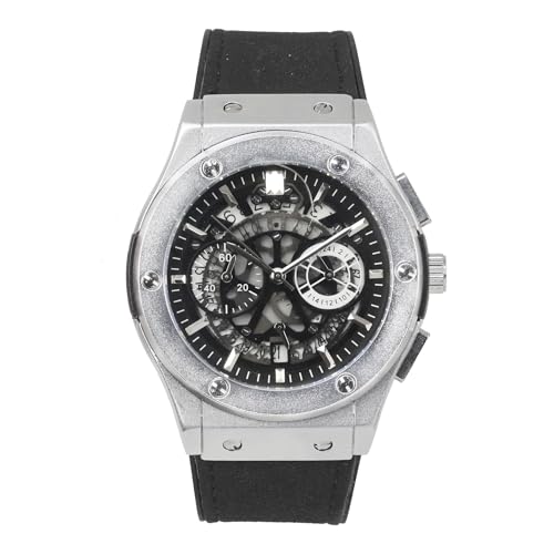 Techno Pave Herren-Skelett-Zifferblatt – 44 mm luxuriöses Design, verstellbares Lederarmband und kühne Hip-Hop-Ästhetik, silber, schwarz, mens-standard von Techno Pave