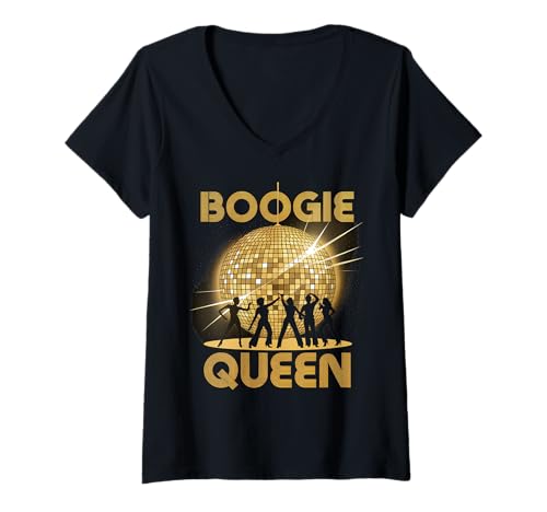 Damen Discoball Vintage Retro Boogie Queen Disco Ball cool Party T-Shirt mit V-Ausschnitt von Techno Plattenspieler und Discoball Outfits