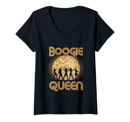 Damen Discoball Vintage Retro Boogie Queen Disco Ball cool Party T-Shirt mit V-Ausschnitt von Techno Plattenspieler und Discoball Outfits