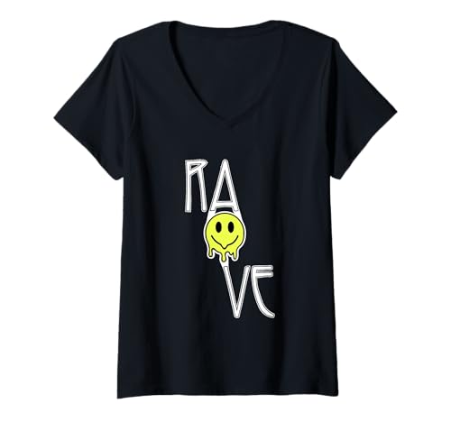 Damen Techno Rave T-Shirt mit V-Ausschnitt Damen Techno Rave T-Shirt mit V-Ausschnitt von Techno Tekkno Rave Smile