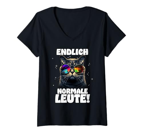 Damen Endlich Normale Leute Rave Trippy Trance Goa Hippie Katze. T-Shirt mit V-Ausschnitt Damen Endlich Normale Leute Rave Trippy Trance Goa Hippie Katze. T-Shirt mit V-Ausschnitt von Techno Trance Rave Goa Hippie Mushroom Designs.