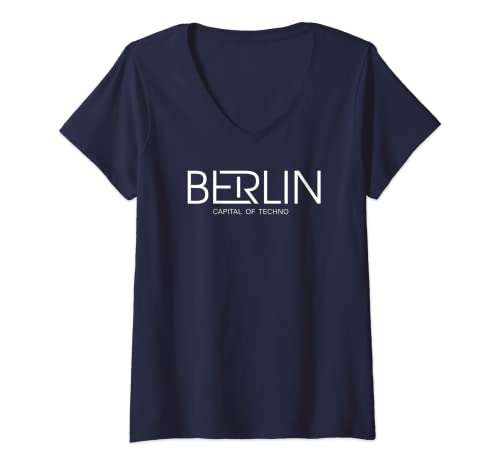 Damen BERLIN Hauptstadt Techno, Berlin Techno City EDM Festival T-Shirt mit V-Ausschnitt von Techno is Life