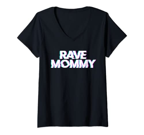 Damen Rave Mommy Techno Rave Festival Party EDM Dance Bass Frau T-Shirt mit V-Ausschnitt von Techno & Acid Rave Outfits