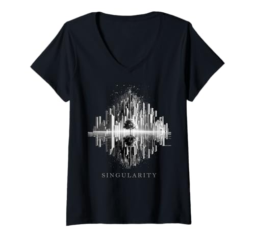 Damen Technologische Singularität löst die Zivilisation mit KI auf T-Shirt mit V-Ausschnitt von Technological singularity transhumanism and AI