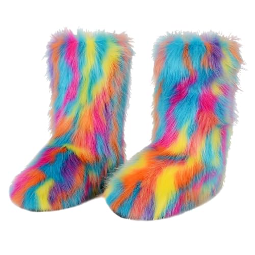 Techora Damen Kunstpelz Stiefel Winter Mid-Calf Snow Boot Fuzzy Fluffy Furry Fashion Kurze Schneestiefel, Mehrfarbig 2, 37.5 EU Techora Damen Kunstpelz Stiefel Winter Mid-Calf Snow Boot Fuzzy Fluffy Furry Fashion Kurze Schneestiefel, Mehrfarbig 2, 37.5 EU von Techora