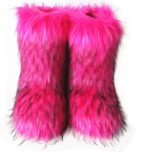 Techora Damen Kunstpelz Stiefel Winter Mid-Calf Snow Boot Fuzzy Fluffy Furry Fashion Kurze Schneestiefel, Rose Red 1, 38.5 EU Techora Damen Kunstpelz Stiefel Winter Mid-Calf Snow Boot Fuzzy Fluffy Furry Fashion Kurze Schneestiefel, Rose Red 1, 38.5 EU von Techora