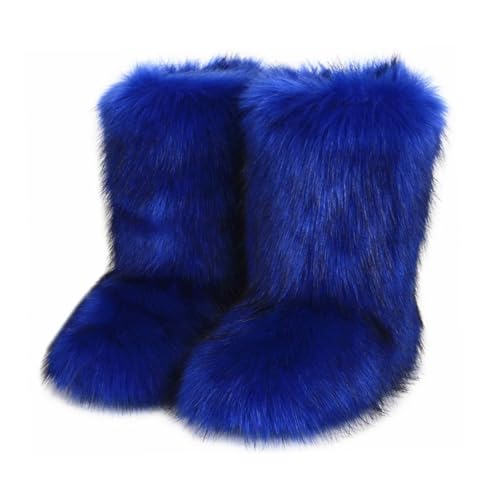 Techora Damen Kunstpelz Stiefel Winter Mid-Calf Snow Boot Fuzzy Fluffy Furry Fashion Kurze Schneestiefel, blau, 39.5 EU Techora Damen Kunstpelz Stiefel Winter Mid-Calf Snow Boot Fuzzy Fluffy Furry Fashion Kurze Schneestiefel, blau, 39.5 EU von Techora