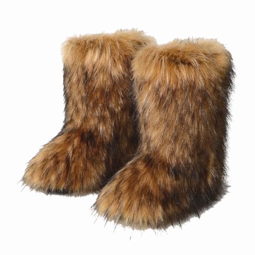 Techora Damen Kunstpelz Stiefel Winter Mid-Calf Snow Boot Fuzzy Fluffy Furry Fashion Kurze Schneestiefel, braun, 39.5 EU Techora Damen Kunstpelz Stiefel Winter Mid-Calf Snow Boot Fuzzy Fluffy Furry Fashion Kurze Schneestiefel, braun, 39.5 EU von Techora