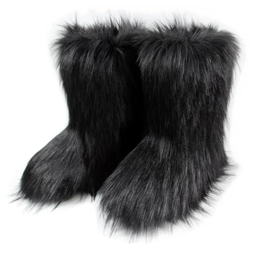 Techora Damen Kunstpelz Stiefel Winter Mid-Calf Snow Boot Fuzzy Fluffy Furry Fashion Kurze Schneestiefel, dunkelgrau, 38.5 EU Techora Damen Kunstpelz Stiefel Winter Mid-Calf Snow Boot Fuzzy Fluffy Furry Fashion Kurze Schneestiefel, dunkelgrau, 38.5 EU von Techora