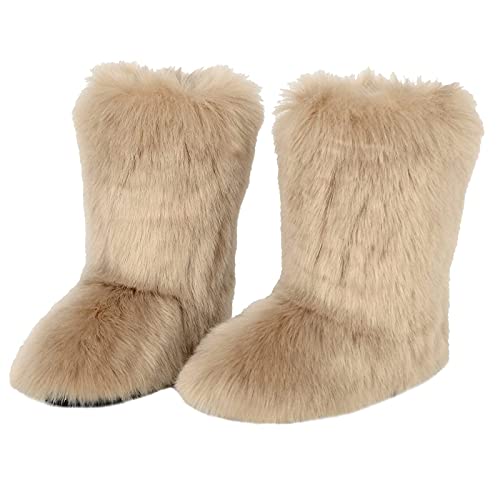 Techora Damen Kunstpelz Stiefel Winter Mid-Calf Snow Boot Fuzzy Fluffy Furry Fashion Kurze Schneestiefel, hellbraun, 39.5 EU Techora Damen Kunstpelz Stiefel Winter Mid-Calf Snow Boot Fuzzy Fluffy Furry Fashion Kurze Schneestiefel, hellbraun, 39.5 EU von Techora