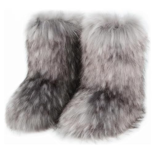 Techora Damen Kunstpelz Stiefel Winter Mid-Calf Snow Boot Fuzzy Fluffy Furry Fashion Kurze Schneestiefel, hellgrau, 37.5 EU Techora Damen Kunstpelz Stiefel Winter Mid-Calf Snow Boot Fuzzy Fluffy Furry Fashion Kurze Schneestiefel, hellgrau, 37.5 EU von Techora