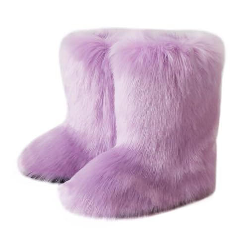 Techora Damen Kunstpelz Stiefel Winter Mid-Calf Snow Boot Fuzzy Fluffy Furry Fashion Kurze Schneestiefel, hellviolett, 37 EU Techora Damen Kunstpelz Stiefel Winter Mid-Calf Snow Boot Fuzzy Fluffy Furry Fashion Kurze Schneestiefel, hellviolett, 37 EU von Techora