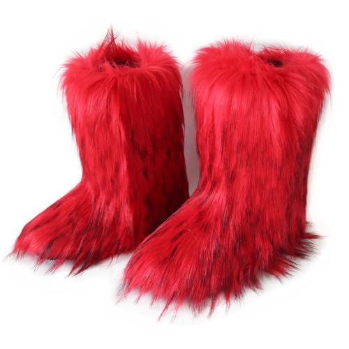 Techora Damen Kunstpelz Stiefel Winter Mid-Calf Snow Boot Fuzzy Fluffy Furry Fashion Kurze Schneestiefel, rot, 37.5 EU Techora Damen Kunstpelz Stiefel Winter Mid-Calf Snow Boot Fuzzy Fluffy Furry Fashion Kurze Schneestiefel, rot, 37.5 EU von Techora