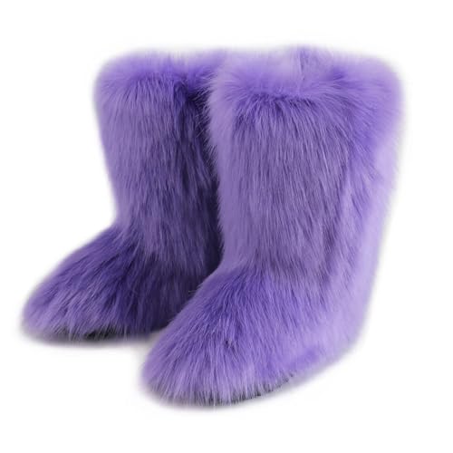 Techora Damen Kunstpelz Stiefel Winter Mid-Calf Snow Boot Fuzzy Fluffy Furry Fashion Kurze Schneestiefel, violett, 38.5 EU Techora Damen Kunstpelz Stiefel Winter Mid-Calf Snow Boot Fuzzy Fluffy Furry Fashion Kurze Schneestiefel, violett, 38.5 EU von Techora