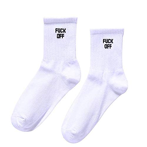 Techwills 1 Paar Unisex Cool Letter Print Baumwollsocken Weiß Herren Damen (# Fuck off) von Techwills