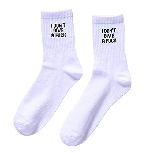 Techwills 1 Paar Unisex Cool Letter Print Baumwollsocken Weiß Herren Damen (# I Don't Give A Fuck) von Techwills