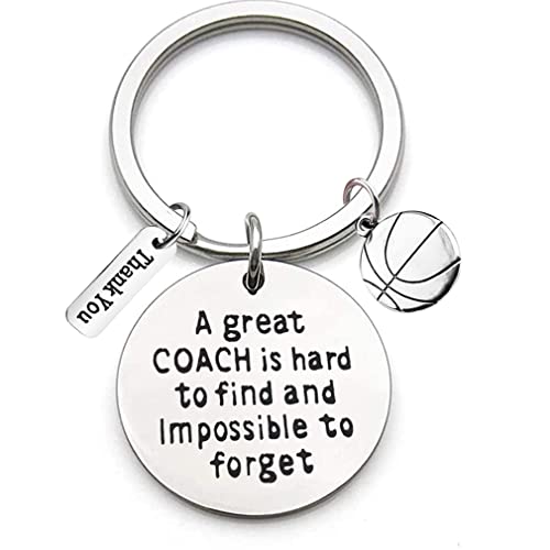 Edelstahl Schlüsselanhänger mit Gravur "A Great Coach is Hard to Find and Impossible to Forget" und Basketball Ornament Schlüsselring Lehrer Coach Keychain Geschenk für Lehrertag von Tecreo