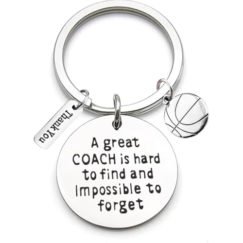 Edelstahl Schlüsselanhänger mit Gravur "A Great Coach is Hard to Find and Impossible to Forget" und Basketball Ornament Schlüsselring Lehrer Coach Keychain Geschenk für Lehrertag von Tecreo