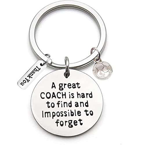 Edelstahl Schlüsselanhänger mit Gravur "A Great Coach is Hard to Find and Impossible to Forget" und Fußball Ornament Schlüsselring Lehrer Coach Keychain Geschenk für Lehrertag von Tecreo