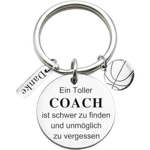 Edelstahl Schlüsselanhänger mit Gravur "Ein Toller Coach ist schwer zu finden und unmöglich zu vergessen" Schlüsselring Lehrer Coach Keychain Geschenk für Lehrertag, Basketball Dekor von Tecreo