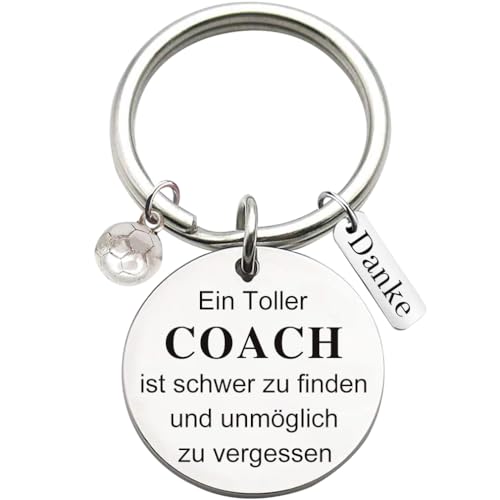Edelstahl Schlüsselanhänger mit Gravur "Ein Toller Coach ist schwer zu finden und unmöglich zu vergessen" Schlüsselring Lehrer Coach Keychain Geschenk für Lehrertag, Fußball Dekor von Tecreo