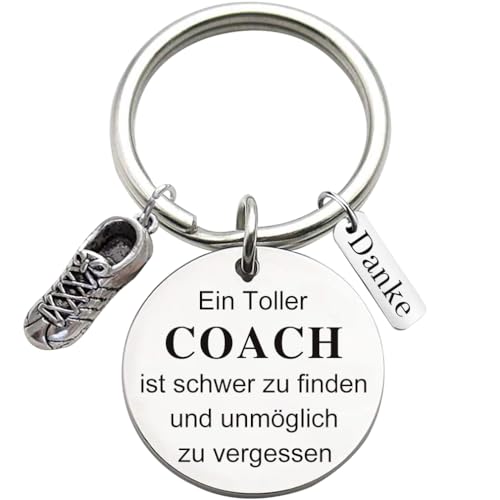 Edelstahl Schlüsselanhänger mit Gravur "Ein Toller Coach ist schwer zu finden und unmöglich zu vergessen" Schlüsselring Lehrer Coach Keychain Geschenk für Lehrertag, Sportschuh Dekor von Tecreo