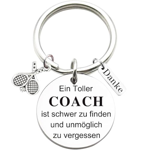 Edelstahl Schlüsselanhänger mit Gravur "Ein Toller Coach ist schwer zu finden und unmöglich zu vergessen" Schlüsselring Lehrer Coach Keychain Geschenk für Lehrertag, Tennis Dekor von Tecreo