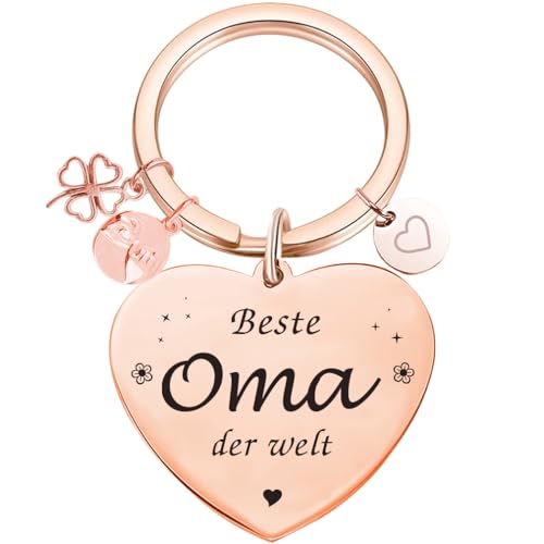 Tecreo Oma Geschenk Beste Oma der Welt Schlüsselanhänger Best Oma Ever Schmuck Muttertag Geschenk Geburtstag Geschenk von Enkelin an Oma, Rosegold von Tecreo