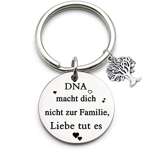 Tecreo Stiefeltern Schlüsselanhänger Geschenke DNA macht Sie nicht Familie Liebe tut Schlüsselanhänger Stiefmutter Geschenk, Stiefvater Geschenk, Adoption Schlüsselanhänger von Tecreo