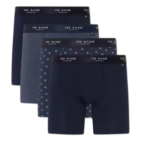 Ted Baker Boxershorts 4er Pack Baumwolle Stretch Schwarz Mix (Schwarz, Rot, Grau) oder Navy Mix (Schwarz, Marineblau, Blau) Größen M, L & XL, Marineblau (Schwarz/Marineblau/Blau/Schwarz), M von Ted Baker