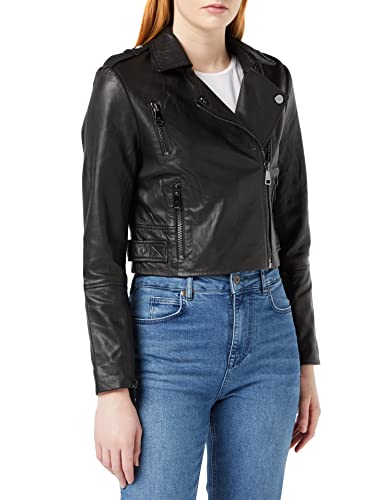 Ted Baker Damen SSALLI-Cropped-Bikerjacke aus Leder, Schwarz, 38 EU (Herstellergröße 2) von Ted Baker