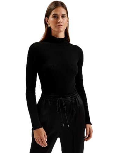 Ted Baker Damen WMK-JANITTT-Rib Funnel Neck Frill Jumper Pullover, Black, 38 von Ted Baker