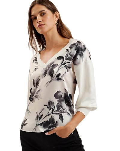 Ted Baker Damen WMK-JOIEE-V Neck Printed Woven Front Jumper Pullover, Ivory, 38 von Ted Baker