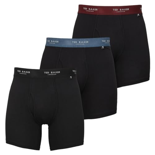 Ted Baker Herren 3-Pack Cotton Boxer Brief Boxershorts, Schwarz/Schwarz Radicchio/Schwarz Real Teal, XL von Ted Baker