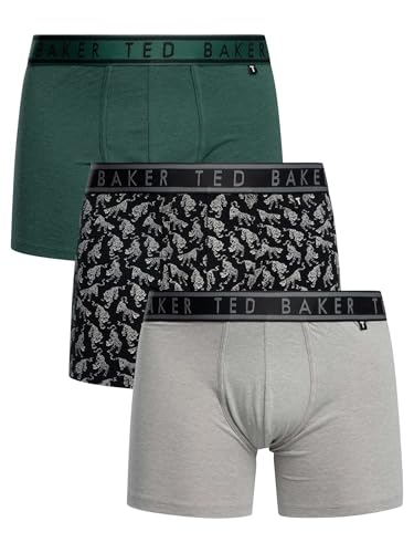 Ted Baker Herren 3-Pack Cotton Boxer Brief Retroshorts, Trekking Green/Black Tiger/Heather Grey, M (3er Pack) von Ted Baker