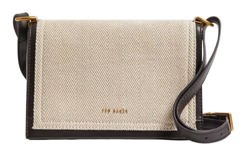 Ted Baker Leder Schultertasche Umhängetasche Talea Herringbone Canvas Crossbody Bag Brn-Choc schwarz von Ted Baker