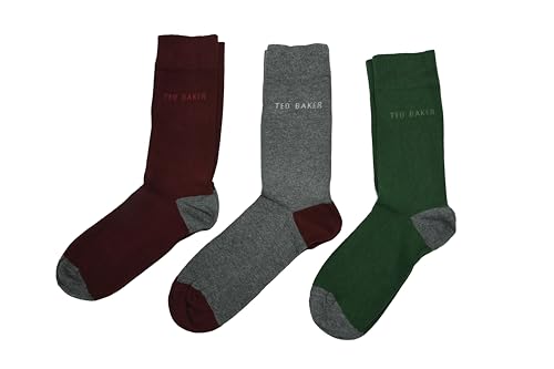 Ted Baker London Marrley Herren Knöchelsocken, Bio-Baumwolle, Grau, Burgunderrot und Grün, Größe 40-46, 3 Paar, gemischt, Einheitsgröße von Ted Baker