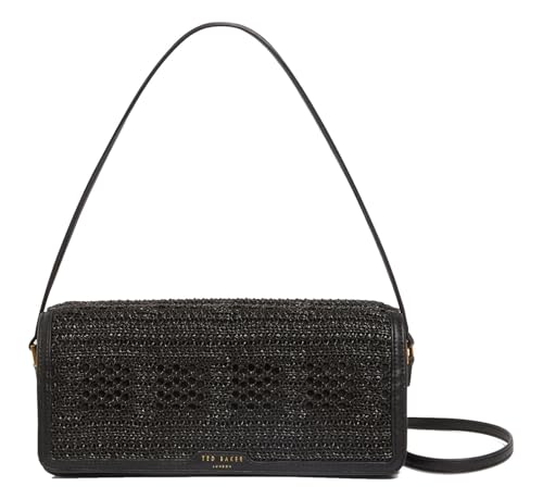 Ted Baker Schultertasche Umhängetasche Pettria Raffia Straw Elongated Shoulder Bag Black schwarz von Ted Baker