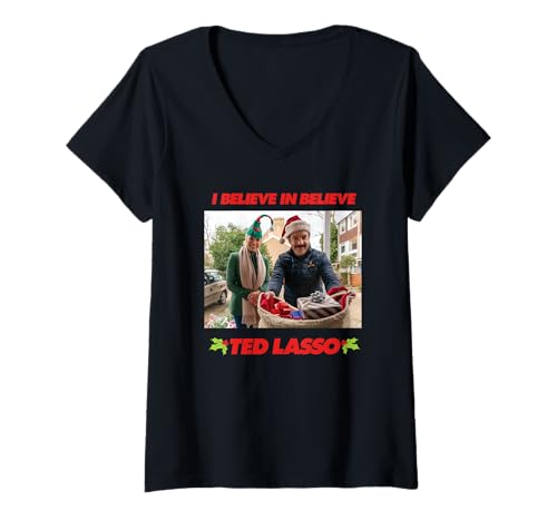 Damen Weihnachten Ted Lasso I Believe in Believe T-Shirt mit V-Ausschnitt Damen Weihnachten Ted Lasso I Believe in Believe T-Shirt mit V-Ausschnitt von Ted Lasso