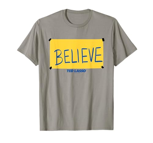 Ted Lasso Believe Sign T-Shirt, Herren, Grau, S, Kurzarm, Klassische Passform, 100% Baumwolle, Sportlich mit Buchstabenmuster von Ted Lasso