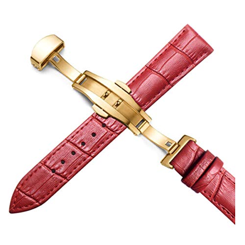 Leder Uhrenarmbänder 12 / 24mm Universal-Uhr-Schmetterlings-Schnallen-Band-Stahlwölbungs-Bügel 22mm Uhrenarmband Gold Rot, 12mm Leder Uhrenarmbänder 12 / 24mm Universal-Uhr-Schmetterlings-Schnallen-Band-Stahlwölbungs-Bügel 22mm Uhrenarmband Gold Rot, 12mm von Tedbear